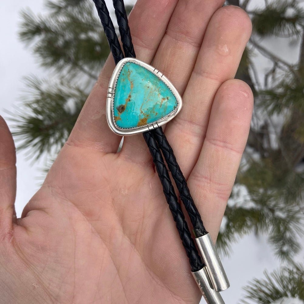 Kingman Turquoise Leather Bolo